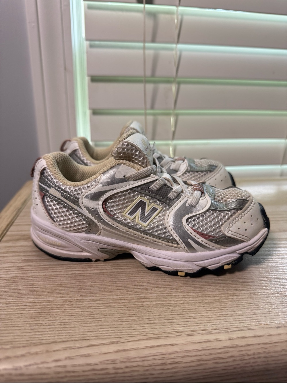 New Balance Kids White and Silver Athletic Sneakers